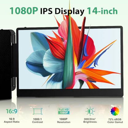 Laptop Screen Extender 14" - Triple Portable Monitor 1080P FHD IPS Extra Second Screen HDMI/USB-C Plug-Play Compatible with Wins Mac Dex Chrome Travel Work Fits 13-17" Laptops - size: 14.3"