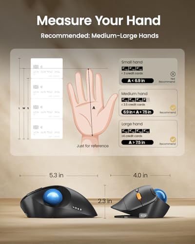 ProtoArc EM02 Wireless Trackball Mouse, Ergonomic Thumb Ball Control, Blue | 0/15° Adjustable Angle for Different Wrist Positions, Connect 3 Devices Via Bluetooth/2.4G USB-A, Rechargeable Battery - color: Blue