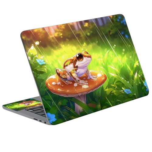 Universal Laptop Skin Sticker Decal with 2 Wrist Pad Skins, Waterproof Scratch Vinyl Cover for 11–15.6 Inch MacBook, HP, Dell, Lenovo, Cutable & Reusable,Cute Frog on Mushroom - color: Cute Frog on Mushroom