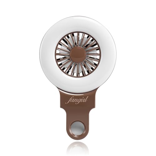 Fangirl by Remi: 2-in-1 Clip on Phone Fan and Selfie Ring Light (Brown) - color: Brown
