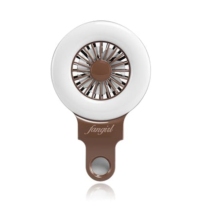 Fangirl by Remi: 2-in-1 Clip on Phone Fan and Selfie Ring Light (Brown) - color: Brown
