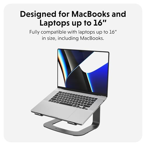 Hyper Hyperspace Ergonomic Laptop Stand for Desk — Durable Aluminum Laptop Stand for MacBooks & Devices up to 16" — 5.9" Fixed Height for Optimized Comfort & Cooling (Grey)