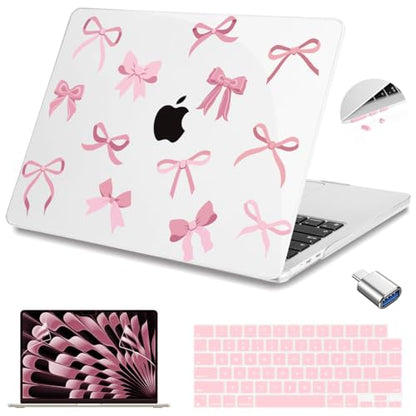 Teryeefi for M4 M3 M2 MacBook Air 15 inch Case 2025 2024 2023 Release fits Model A3241 A3114 A2941, Design Hard Shell Cover & Keyboard Cover & Screen Protector & OTG Adapter - Cute Pink Bows - color: Cute Pink Bows