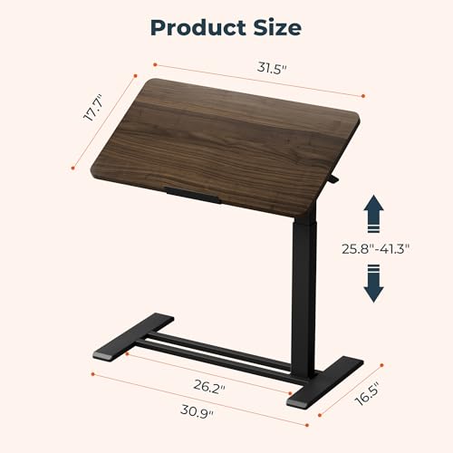 32''Pneumatic Overbed 90°Tilting Bedside Table,Small Standing Desk | 31.5" Wx17.7" D, Mahogany Rolling Bedside Table,Hospital BedTable,Medical Bedside Table,Overbed Table with Wheels,Mobile Desk - color: Mahogany, size: 3218