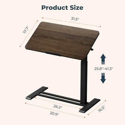 32''Pneumatic Overbed 90°Tilting Bedside Table,Small Standing Desk | 31.5" Wx17.7" D, Mahogany Rolling Bedside Table,Hospital BedTable,Medical Bedside Table,Overbed Table with Wheels,Mobile Desk - color: Mahogany, size: 3218