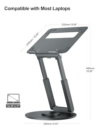 tounee Telescopic Laptop Stand for Desk with 360° Swivel Base, Sit to Stand, Height Adjustable, Portable Riser Holder for Good Posture, Compatible with MacBook Pro, All Laptops 10-17"-Gray - color: Gray