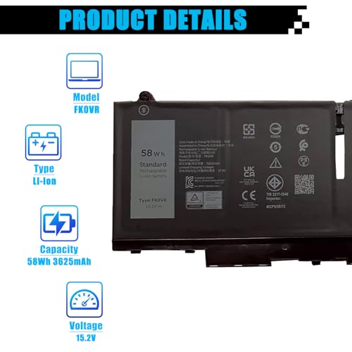 58Wh FK0VR Battery Replacement for Dell Latitude 5330 7330 7430 7530 Latitude 5330 2-in-1/7330 2-in-1/7430 2-in-1 P133G P134G P135G P136G P110F P138G P139G FKOVR 8H6WD 293F1 01VX5 404T8 51R71 8P81K - size: 9.45*3.45*0.23 inch FK0VR