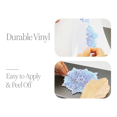 Mandala Laptop Sticker Decal - Removable Waterproof White Vinyl Decals Stickers - Mandalas Blue Sticker Starry Night Partial Skin Compatible with Computer MacBook Air Pro 13 15 inch Mac - color: Sky Blue on White Material (for Darker Laptop)