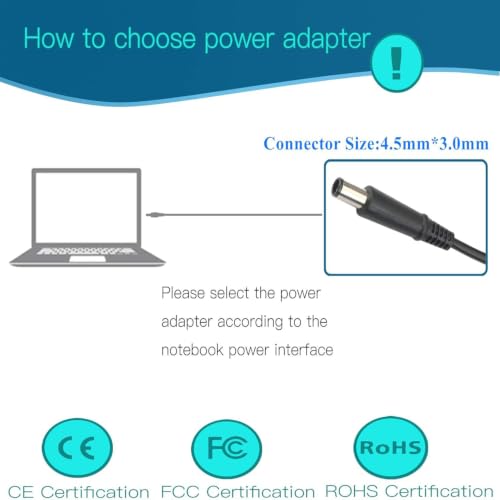 45W (4.5 * 3.0 mm Jack 19.5V 2.31A) AC Charger Fit for DELL Inspiron 11/13/14/15/17 3000 5000 7000 Series(3583 3593 5570) Latitude E5450 XPS 13-45 Watt AC 2-in-1 Computer Power Adapter Cord