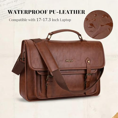 MOSISO 3 in 1 Laptop Bag, 17.3 inch PU Leather Shoulder Bag | Briefcase Messenger Satchel Laptop Backpack, 17-17.3 inch Computer Bags Handbag Bookbag, Brown - color: Brown, size: 17.3 inch