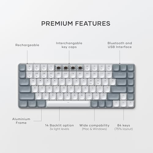Satechi SM1 75% Mechanical Keyboard, Backlit Bluetooth, Light Gray/White | 84 Keys, Compact Wireless, Gaming, for Mac and Windows - color: Light Gray/White, size: 84 Keys