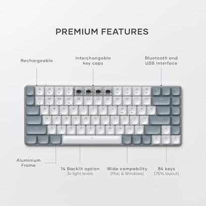 Satechi SM1 75% Mechanical Keyboard, Backlit Bluetooth, Light Gray/White | 84 Keys, Compact Wireless, Gaming, for Mac and Windows - color: Light Gray/White, size: 84 Keys