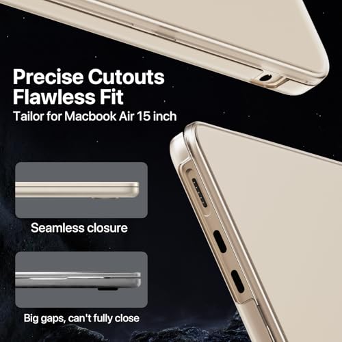 Macaset for MacBook Air 15 inch Case M5 M4 M3 M2 2026-2023 Mac Laptop Cover | Starlight Color Match, Matte Clear, Anti Fingerprint & Scratch, Close Seamlessly, Protective Hard Shell, Ultra Thin Snap Fit - color: Starlight Clear