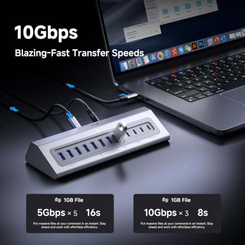 Gitfos Powered USB Hub,15 in 1 USB 3.2 Hub, USB C Hub with PD 100W, USB C 45W Charge, 10Gbps Data, 8 USB A, 65W Power Adapter, 3.3FT Cable, Aluminum USB Hub for PC, Laptop, Mac, Mac mini, iMac, iPad - size: 15 IN 1