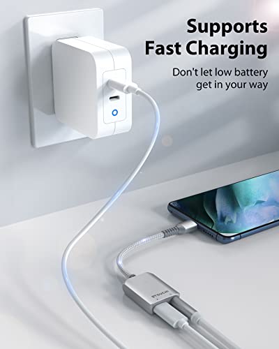 Stouchi USB C to 3.5mm Headphone and Charger Adapter, 2 in 1 USB-C to Aux Audio Jack with 30W Safe Fast Charging Hi-res DAC for iPhone 17/16 /15, Pixel 9/8 /7/6, iPad,Galaxy S25 S24 S23 Ultra (Silver) - color: Silver