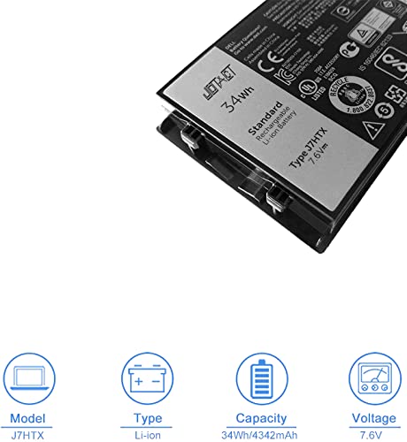 JOTACT J7HTX 7XNTR Laptop Battery Replacement for Dell Latitude 7202 7212 Rugged Extreme Tablet Series 02JT7D FH8RW （7.6V 34Wh/4342mAh 4-Cell） - size: 4.09*2.49*0.59 inch J7HTX