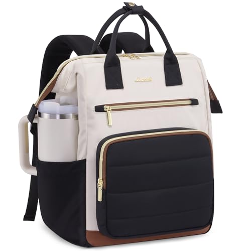 LOVEVOOK Puffer Laptop Backpack for Women, 17 Inch Work Backpack purse for Nurse Teacher, College Back to School Bookbag for Teen Girls, Personal Item Travel Bag Computer Daypack for Daily Commute - color: Black-white-brown-1, size: 17 Inch