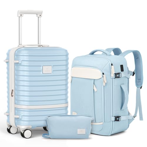 Joyway Expandable Carry on Luggage Sets Airline Approved, Lightweight Hard Shell 20 Inch Carry-on Suitcase with Spinner Wheels (Carry on luggage，LightBlue) - color: Light Blue, size: Carry on luggage