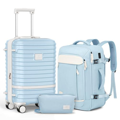 Joyway Expandable Carry on Luggage Sets Airline Approved, Lightweight Hard Shell 20 Inch Carry-on Suitcase with Spinner Wheels (Carry on luggage，LightBlue) - color: Light Blue, size: Carry on luggage