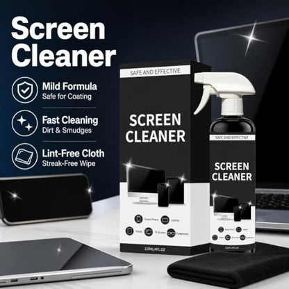 Screen Cleaner Spray and Microfiber Cloth Kit,120ml/4 fl oz Screen Cleaner Spray and Wipe for TV, Laptop, Computer, Phone, Tablet, Car, Electronic Devices - color: 120ML Black Set