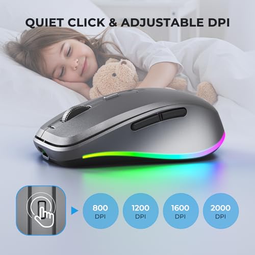 PEIOUS Wireless Mouse Jiggler - LED Wireless Mice with Build-in Mouse Mover, Rechargeable Moving Mouse for Laptop with Undetectable Random Movement Keeps Computers Awake - Space Grey - color: Space Grey