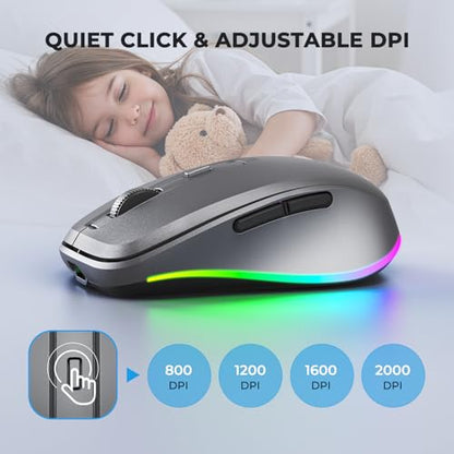 PEIOUS Wireless Mouse Jiggler - LED Wireless Mice with Build-in Mouse Mover, Rechargeable Moving Mouse for Laptop with Undetectable Random Movement Keeps Computers Awake - Space Grey - color: Space Grey