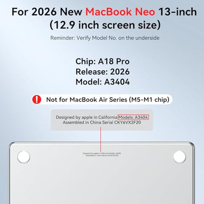 BlueSwan for MacBook Neo Case 13 Inch 2026, Model A3404 A18 Pro Chip | Anti-Crack Rugged TPU Bumper, Anti-Scratch Hard Shell Protective Cover for MacBook Neo 13" with Mac Neo Accessories - color: Frosted Clear