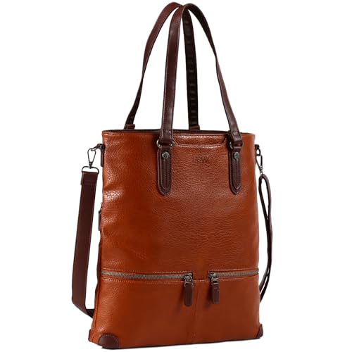 Lassviin Laptop Tote Bag, Leather Work Tote for Computer Bag Waterproof Lightweight Shoulder Bag Purse Handbag Crossbody Bag - color: Brown - Large