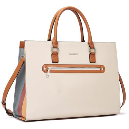 BOSTANTEN Leather Laptop Briefcase for Women Shoulder Bag 15.6 Inch Business Computer Work Tote - color: A-beige
