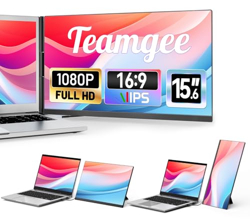 Teamgee 15.6" Laptop Screen Extender, Slim & Lightweight Portable Monitor for Laptop (Fits 13-17"), Full HD IPS, 360° Rotating Stand, USB-C Plug & Play, RGB Lighting, Thin Bezels - size: Dual 15.6"