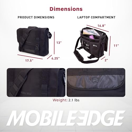 Mobile Edge ECO Laptop Messenger Bag for Men and Women, Fits Up To 17.3 Inch Laptops, Travel Work Computer Bag, Cotton Canvas, Padded Pockets, Black - color: Black