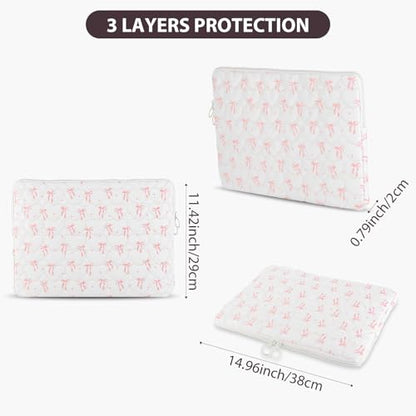Cute Bow Puffy Laptop Sleeve 13-15 Inch Cute Quilted Laptop Protective Case Padded Bow Computer Sleeve for MacBook - color: Beige, size: 15inch