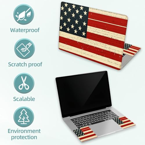 Universal Laptop Skin Decal, 3-Piece Vinyl Protector for 12 13 14 15.6" Notebook, Waterproof Anti-Scratch, Easy Trim & Bubble-Free Finish, American Flag - color: American Flag