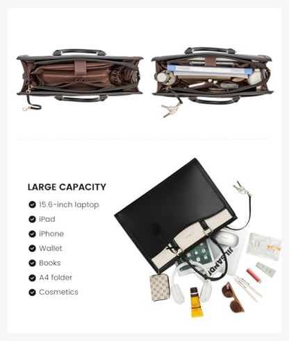 LOVEVOOK Laptop Tote Bag for Women, Leather Office Work Bag Briefcase fit for 15.6 inch Laptop, Large Teacher Computer Bag Handbag,2pcs Set Leather/Black-White | PU Leather Business Briefcase Teacher Travel College Bag Handbag fit for 15.6 inch Laptop, Of