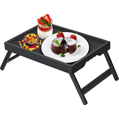 Artmeer FSC 100% Bamboo Bed Tray with Folding Legs, Medium, Black | FSC 100% bamboo bed tray with folding legs, handles and raised edges for meals, laptops, reading and serving in bed. - color: Black, size: Medium