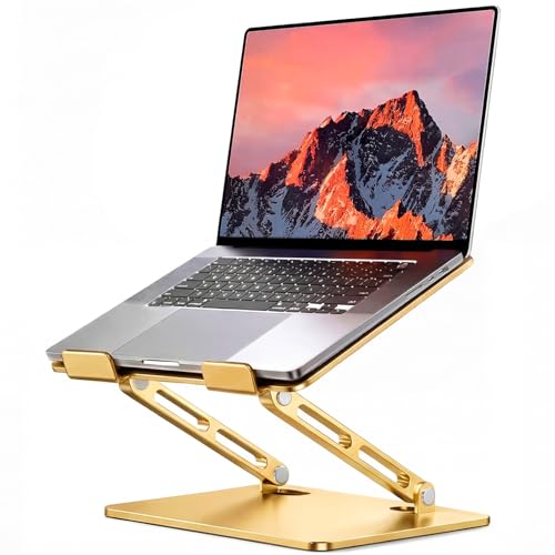 LOXP Aluminum Laptop Stand, Portable Laptop Riser, Adjustable Laptop Stand for Desk Foldable, Ergonomic Computer Notebook Holder for Desk, Office Desk Accessories (10-15.6'') - Gold - color: Gold