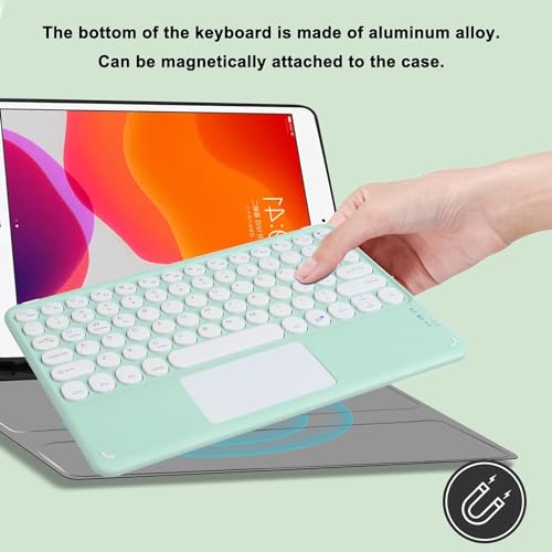 Wireless Keyboard with Touchpad, Ultra-Thin Rechargeable Bluetooth Keyboard Mini with Trackpad, Round Keys for iPad pro/iPad/iOS/Mac OS/Windows/Android (Green) - color: Green