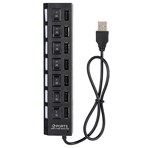 125 7-Port USB Hub Splitter,480Mbps High-Speed USB Port Expander Charging Hub,Overload Current Desktop Hub with 7 Power Independent Switches