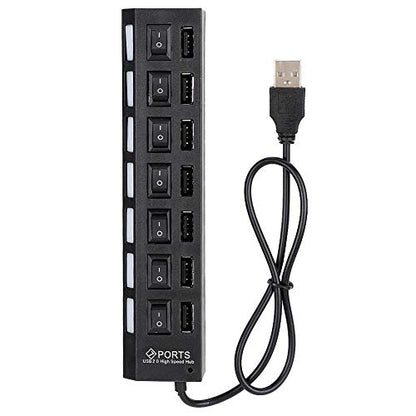 125 7-Port USB Hub Splitter,480Mbps High-Speed USB Port Expander Charging Hub,Overload Current Desktop Hub with 7 Power Independent Switches