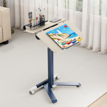 ROMOON Portable Standing Desk with Wheels, Height Adjustable Mobile Desk | Rolling Laptop Cart with Tilt Top, Storage, 24" Sit-Stand Computer Table for Home Office, Bedroom, Small Spaces, Oat Yellow - color: Oat Yellow