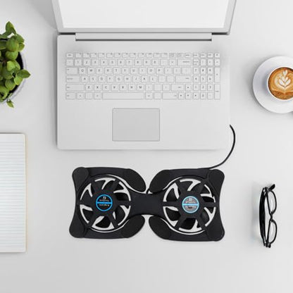 SHERCHPRY Portable Laptop Cooling Pad Dual Fans Foldable Small Notebook Cooler with Efficient Heat Dissipation for Travel and Office Use Black