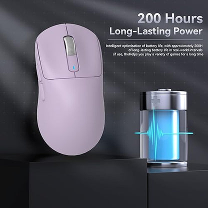 ATTACK SHARK X3 49g Ultra-Lightweight Wireless Gaming Mouse, Purple | Bluetooth 5.2/2.4G Wireless/Wired, PAW3395 Gaming Sensor, 26K DPI, 200h Battery Life, Programmable Buttons for PC/Mac/Win - color: Lavender
