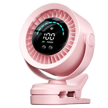 Portable Clip on Fan, Rechargeable USB Desk Fan with Turbo Airflow, 100 Speeds LED Display, 360° Rotation, Small Quiet Battery Powered Fan for Stroller Outdoor Travel Camping Golf Cart, Pink - color: Pink