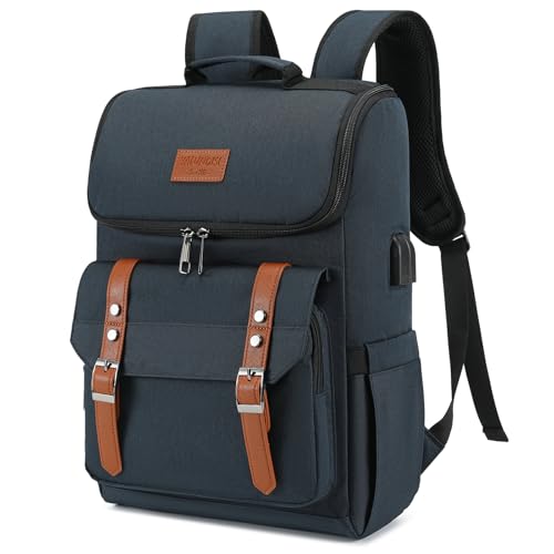YALUNDISI Vintage Backpack Travel Laptop Backpack with usb Charging Port for Women & Men College Backpack Fits 15.6 Inch Laptop Blue Brown - color: Blue&brown