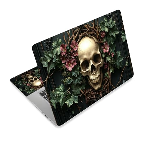 Universal Laptop Skin Sticker Decal,15.6 Inch Laptop Vinyl Cover for 13" 14" 15.6" Laptop,Scratch-Resistant Waterproof Protector Wrap,Reusable with Wrist Pads,Flower Skull Wreath - color: Flower Skull Wreath