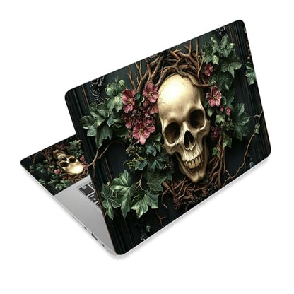 Universal Laptop Skin Sticker Decal,15.6 Inch Laptop Vinyl Cover for 13" 14" 15.6" Laptop,Scratch-Resistant Waterproof Protector Wrap,Reusable with Wrist Pads,Flower Skull Wreath - color: Flower Skull Wreath