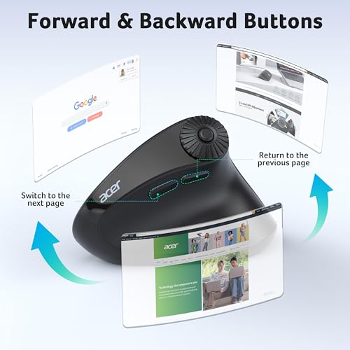 Acer Ergonomic Mouse Wireless with Side Scroll, Bluetooth Mouse for Laptop | 4000 DPI Office Vertical Computer Mouse (BT5.2+2.4GHz) for Small to Medium Sized Hands, Ergo Mouse with, 58° Tilt, 8 Buttons
