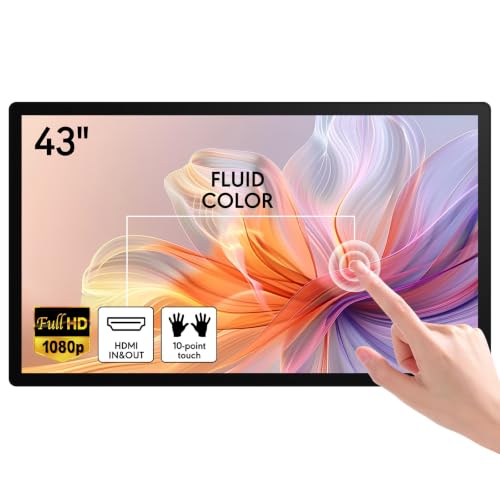 43 Inch Capacitive Multi Touch Industrial Touch Screen Monitor, 1920x1080 FHD 16:9 Digital Signage Display with Built-in Speakers, HDMI VGA DVI USB Ports, Commercial Advertising Kiosk Media Player - size: 43.0 Inch