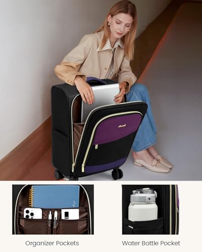 LOVEVOOK 5 Pcs Carry On Luggage 22x14x9 Airline Approved with 40L Laptop Travel Backpack, 20 Inch Carry On Suitcases with Wheels, Rolling Suitcase for Women Men, with TSA Lock Weekender Luggage - color: Black-violet-indigo Purple, size: 20 Inch-5Pcs