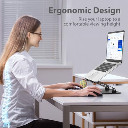 Adjustable Laptop Stand for Desk, Metal Foldable Laptop Riser Holder, Portable Desktop Book Stands, Ventilated Cooling Computer Notebook Stand Compatible with 10-15.6” Laptops - color: Classic Black